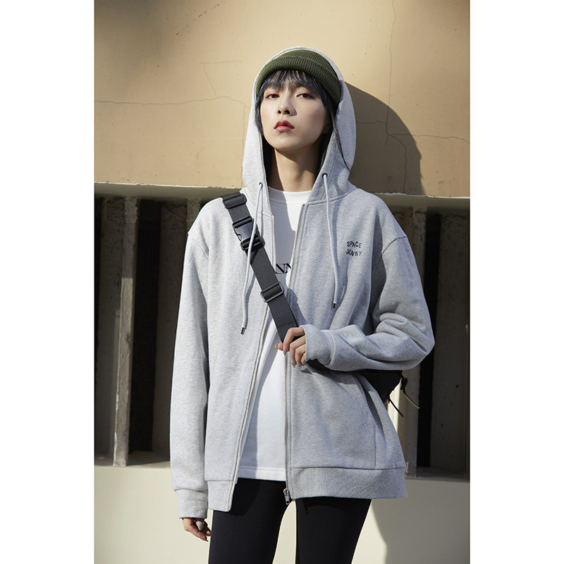 Jenny NASA design sense printed thick cotton T jacket women's hooded zipper cardigan street loose 2022 autumn trend