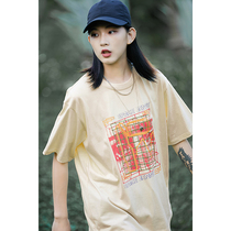 Jenny NASA printed crew neck niche t-shirt short-sleeved womens summer loose retro inner tie thin student top