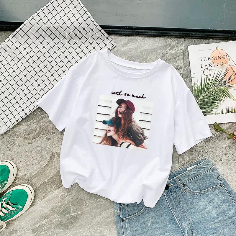 实拍纯棉95网红美女印花短袖T恤女2019新款韩