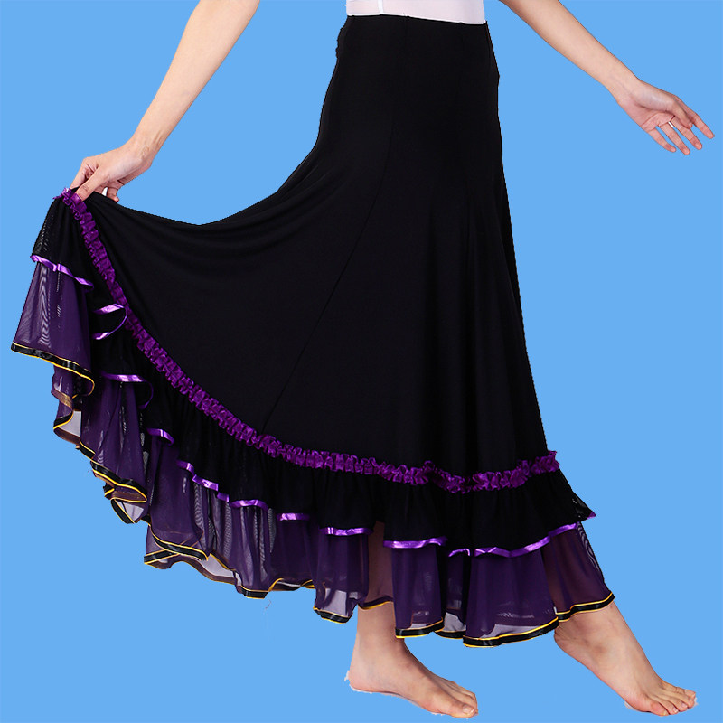 Mid-length skirt dance high waist big swing spring and summer national standard ballroom dance skirt square dance performance mother dance skirt