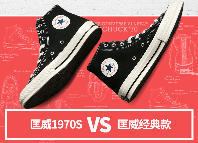 Converse Converse 1970s giày vải cao Giày nam Samsung tiêu chuẩn retro màu đen Giày nữ giản dị 162050C giày sneaker nam đẹp