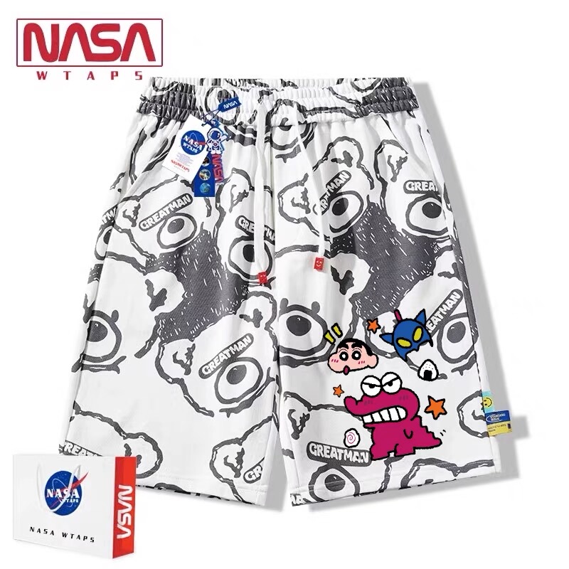 Nasa Co-Branded Crayon Shin-Chan Cartoon Shorts for Men and Women, Summer Quick-Drying Beach Shorts, Loose Casual Five-Point Shorts
