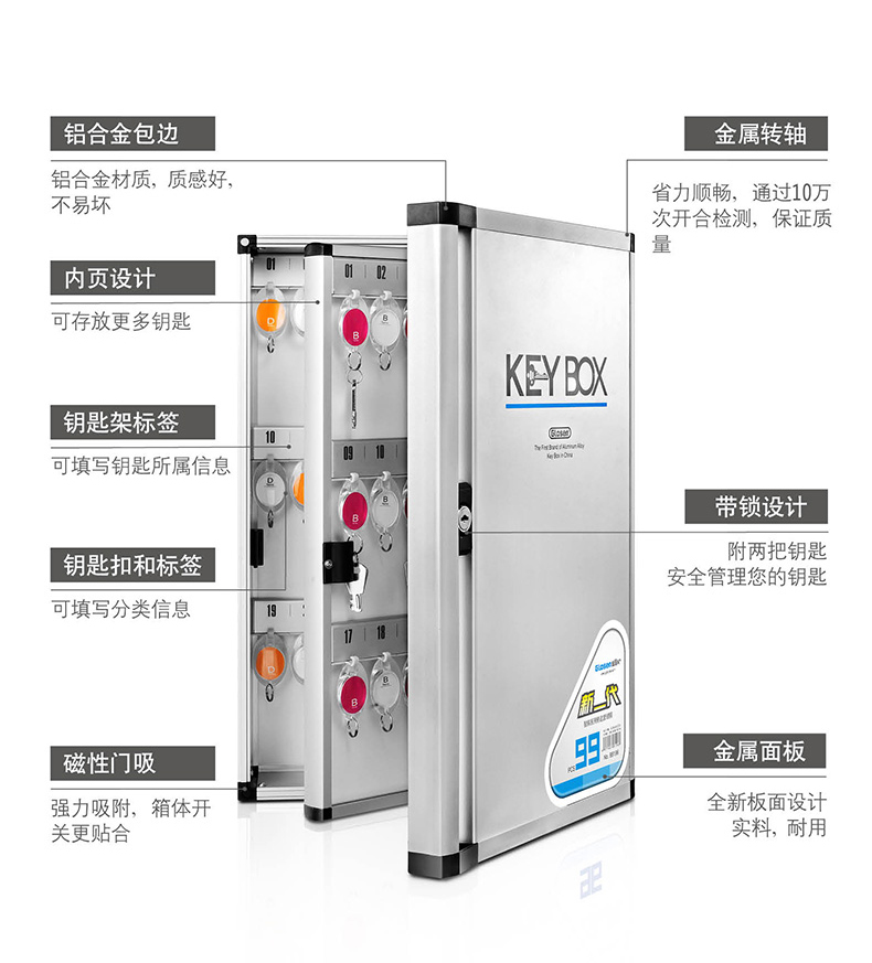 金隆兴铝合金钥匙管理箱48位汽车钥匙柜钥匙箱壁挂式钥匙盘收纳盒