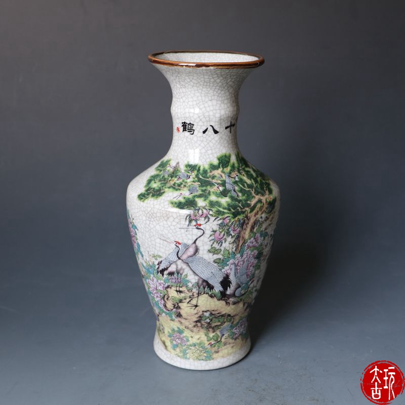 Imitation ancient Jingdezhen porcelain-made powder color eighteen cranes vase Home Decorative Pendulum Pieces Ancient Play Antique Collection