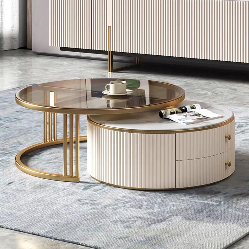Modern light luxury coffee table small apartment living room size coffee table combination high-end paint creative round slate coffee table