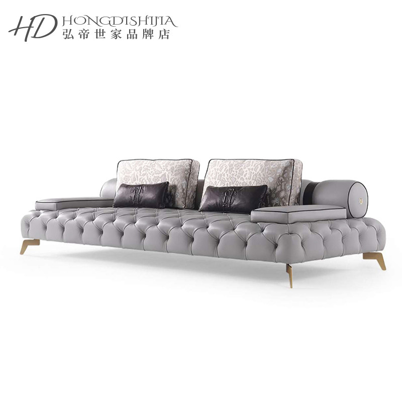 Italian modern minimalist leather sofa large villa high-end light luxury Italian minimalist leather sofa designer
