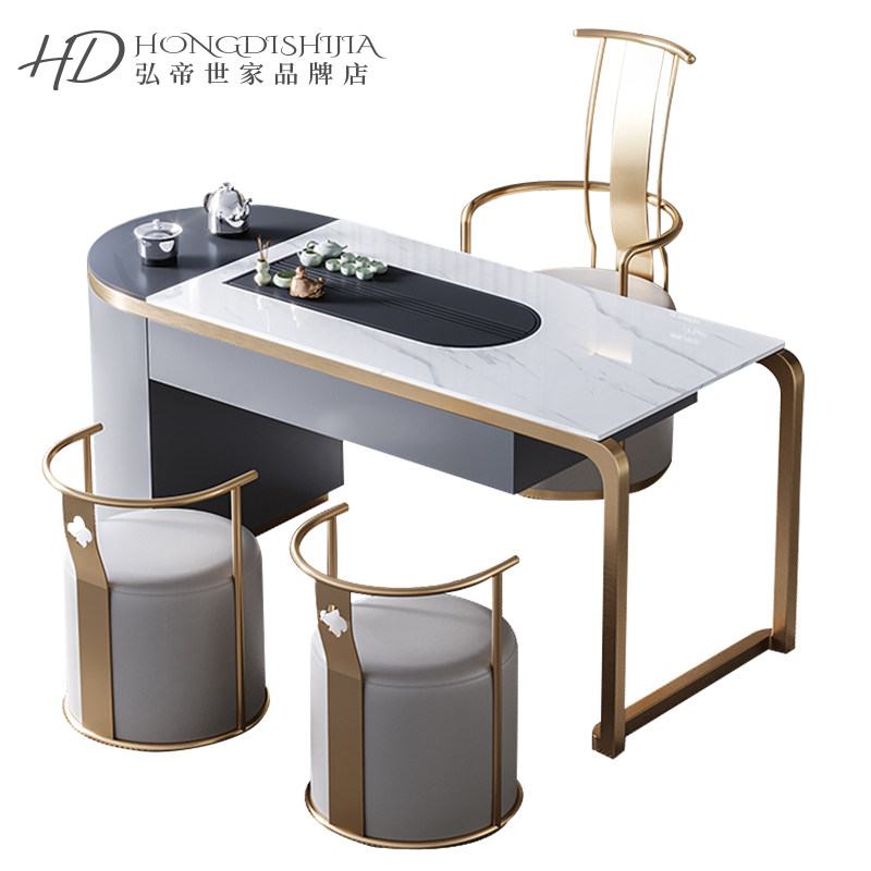 Light luxury tea table French simple modern net red tea table new Chinese rock board tea table and chair office home high-end tea table