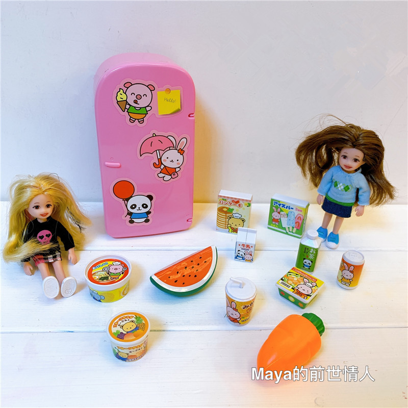 Japanese children's mini kitchen cooking play house toy simulation refrigerator fruit drink vegetable and fruit food set