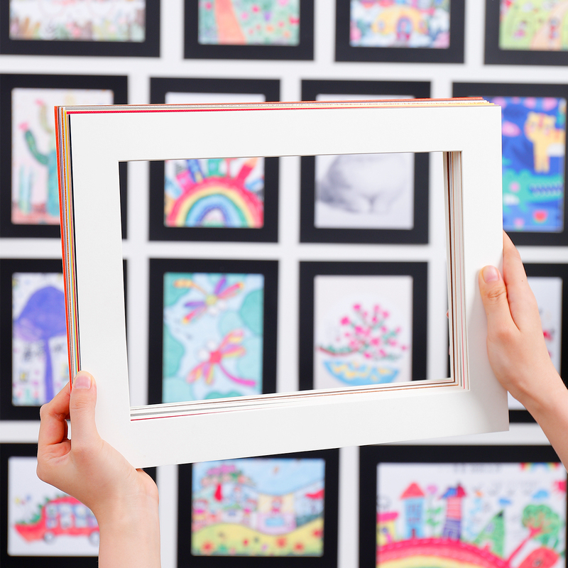 White Minimalist Cardboard Photo Frame for Children's Artwork Decoration, 8K Frame, A4 DIY Creative 4-Panel Empty Frame for Creative Projects and Exhibitions