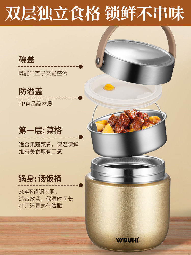 Wduhi Insulated Lunch Box Stainless Steel Multi-Layer Portable Lunch Box for Office Workers and Students with Lunch Bucket