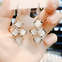 South Koreas 2021 new trendy opal rhombus exquisite all-match temperament earrings high-end ear hook earrings earrings