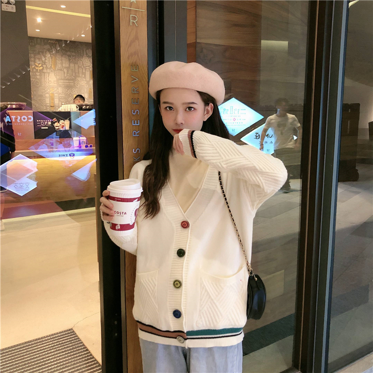 VK旗艦店 韓國學院秋冬彩色扣針織單品外套
