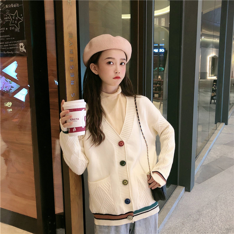 VK旗艦店 韓國學院秋冬彩色扣針織單品外套