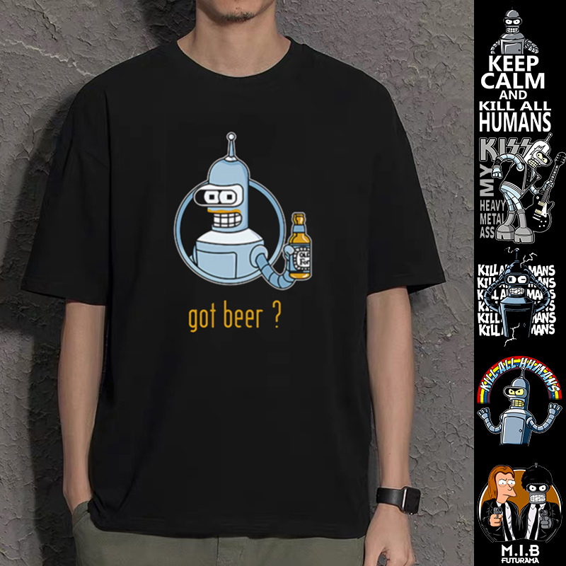 Moyu Han's Futurama T-Shirt, Bender, Lilo, Fry, Zoidberg, Pure Cotton Short-Sleeve Anime Collaboration Merchandise Moyu Han's Futurama T-Shirt, Bender, Lilo, Fry, Zoidberg, Pure Cotton Short-Sleeve Anime Collaboration Merchandise