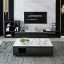  Nordic marble coffee table TV cabinet combination set Modern simple small apartment retractable black floor cabinet coffee table