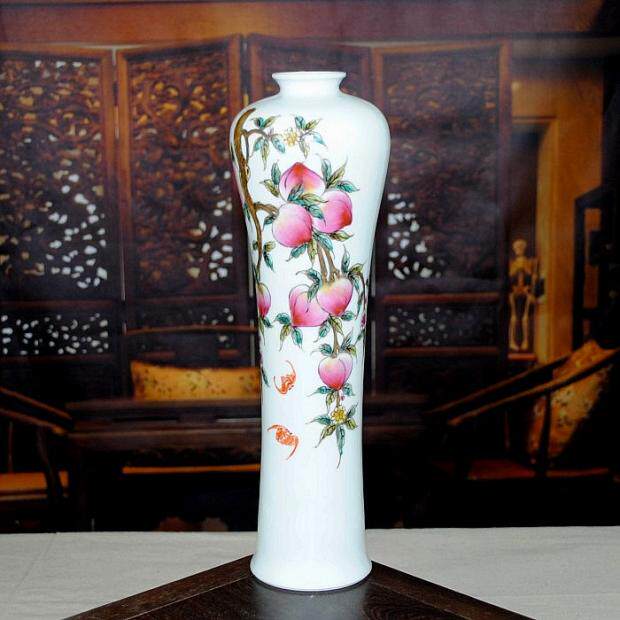 Jingdezhen Ceramic Ware Hand-painted Nine Peach Plum Bottle Imitation Ancient China Porcelain Craft Gift Pendulum Decoration Collection Swing Piece Vase Grand Clear Dry London