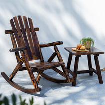 Courtyard Rocking Chair Outdoor Embalming Solid Wood Casual Table And Chairs Indoor outside Balcony Retro Easy Chair Lengthened Leaning Back Chair