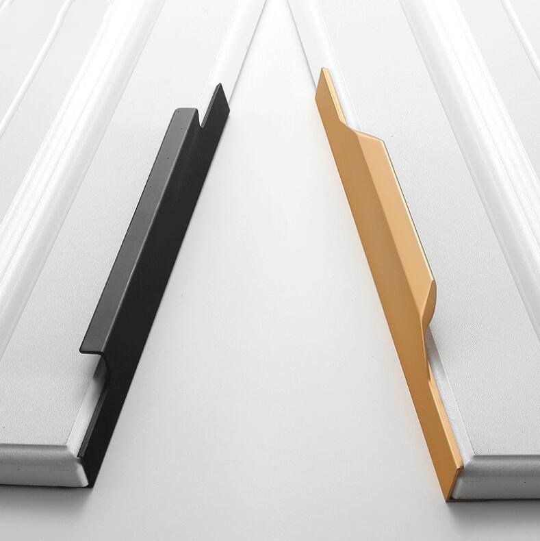 Cabinet door long handle free hole black modern simple light luxury overall cabinet wardrobe invisible embedded extended door handle