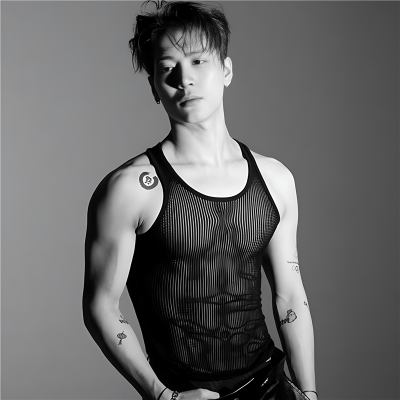 Jackson Wang Style Hip-Hop Tank Top, Fitness Base Layer, Tight-Fitting Sleeveless Hollow Mesh Sexy See-Through Nightclub Performance Outfit