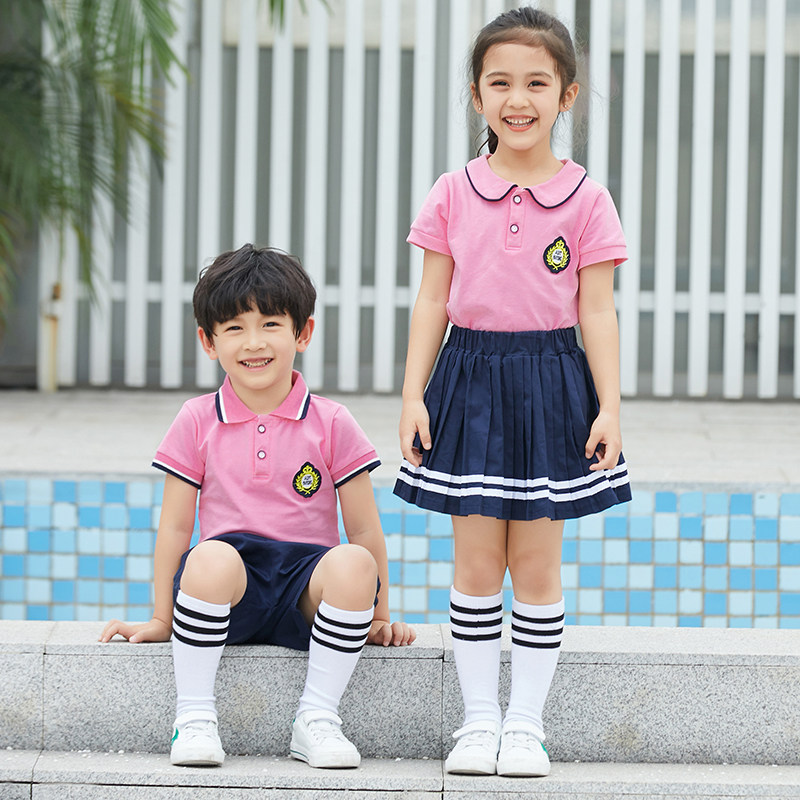 Primary school uniforms summer kindergarten garden uniforms short-sleeved suits first grade children's class uniforms sports style uniforms custom
