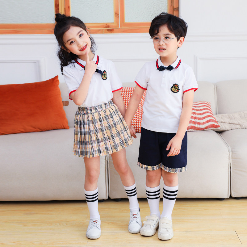 Children's summer school uniform college style primary school class uniform short-sleeved suit kindergarten garden uniform graduation uniform summer clothing customization