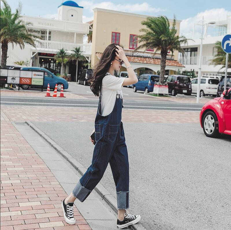 Korea 2022 new denim nine-point baby bag pants women's spring loose Korean version all-match age-reducing one-piece wide-leg pants