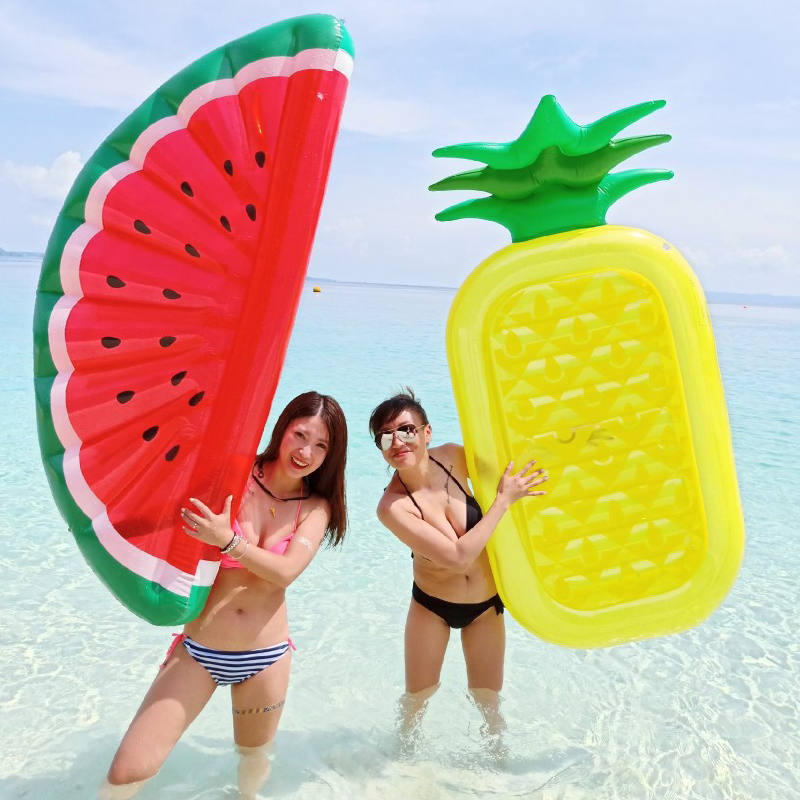 Pineapple swimming ring adult children water toy inflatable floating bed watermelon floating row rainbow cloud net red mount