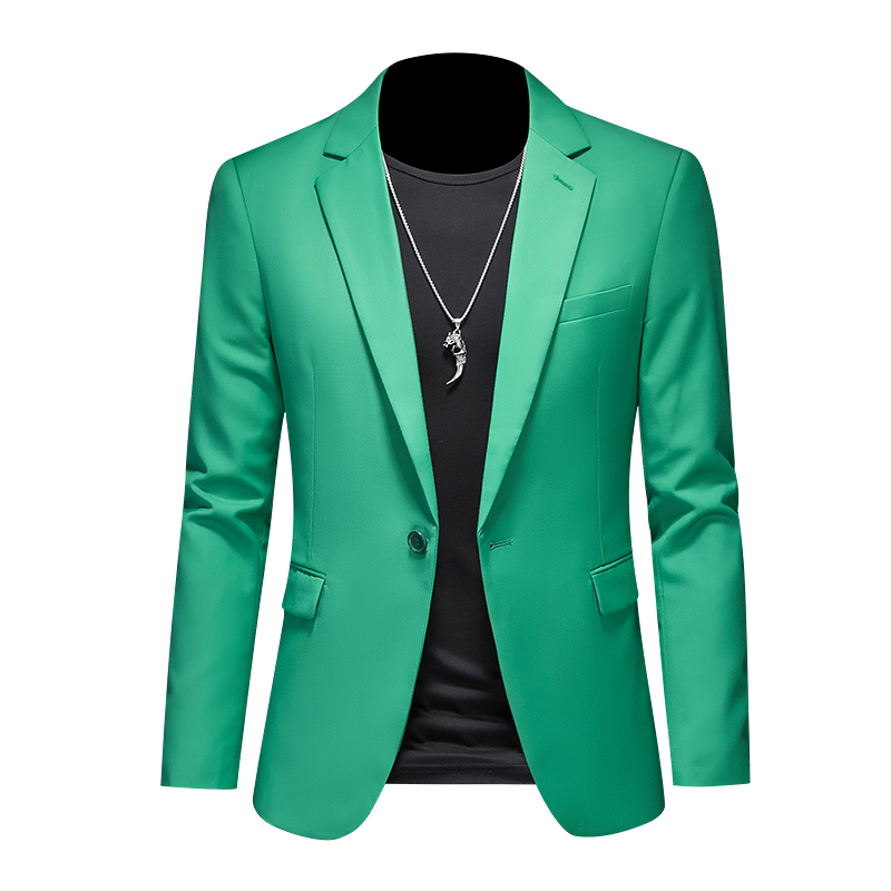 Men's Casual Suit Korean Style Trendy Fashion Slim Fit Suit Candy Color Green Youth Solid Color Single Suit Jacket Tb