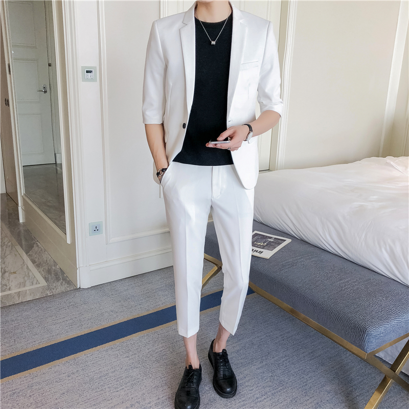 2019 mùa hè mới Casual Suit Hàn Quốc thời trang ăn mặc nam tay rắn Suit Suit Companion ăn mặc