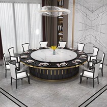 Hotel new Chinese electric dining table big round table Hotel new Chinese imitation marble round table 15 person desktop turntable