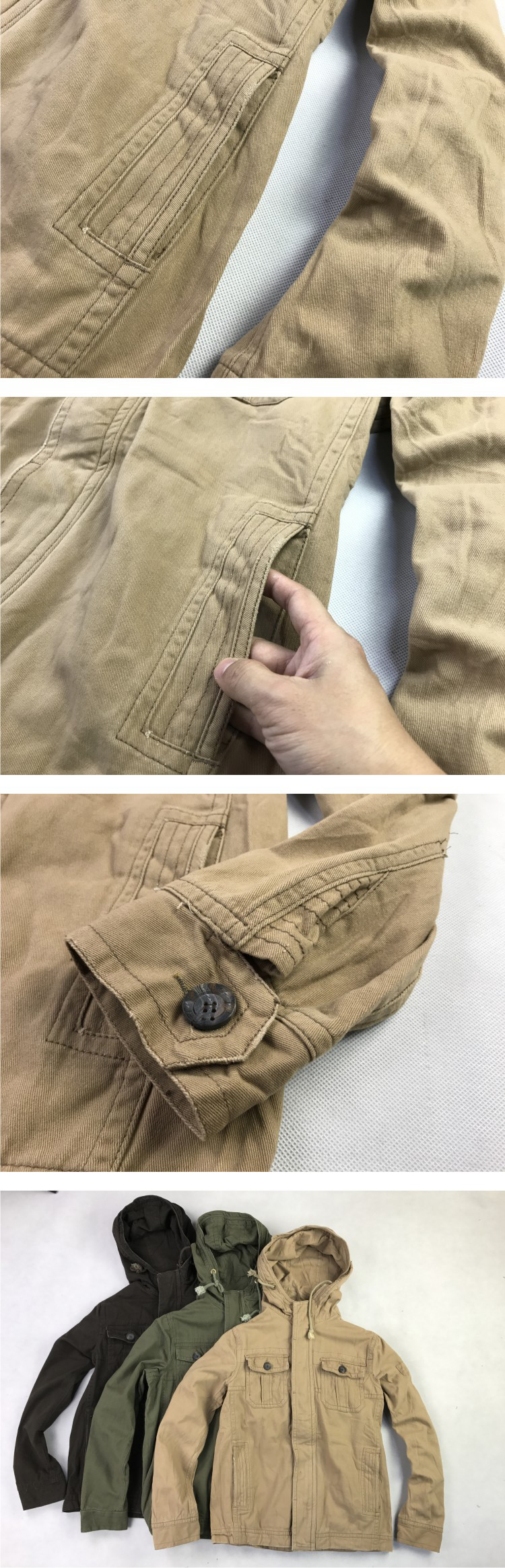 Cotton giặt quần áo nam dụng cụ một lớp áo khoác trùm đầu Mùa xuân và mùa thu Áo khoác nhiều túi áo khoác nam trung niên