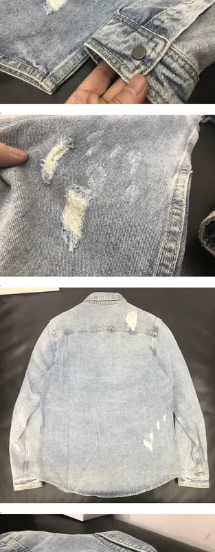 Siêu dày! Dụng cụ áo sơ mi denim, giặt nặng và áo khoác xe máy đường phố thời trang cũ, áo sơ mi rộng - Áo