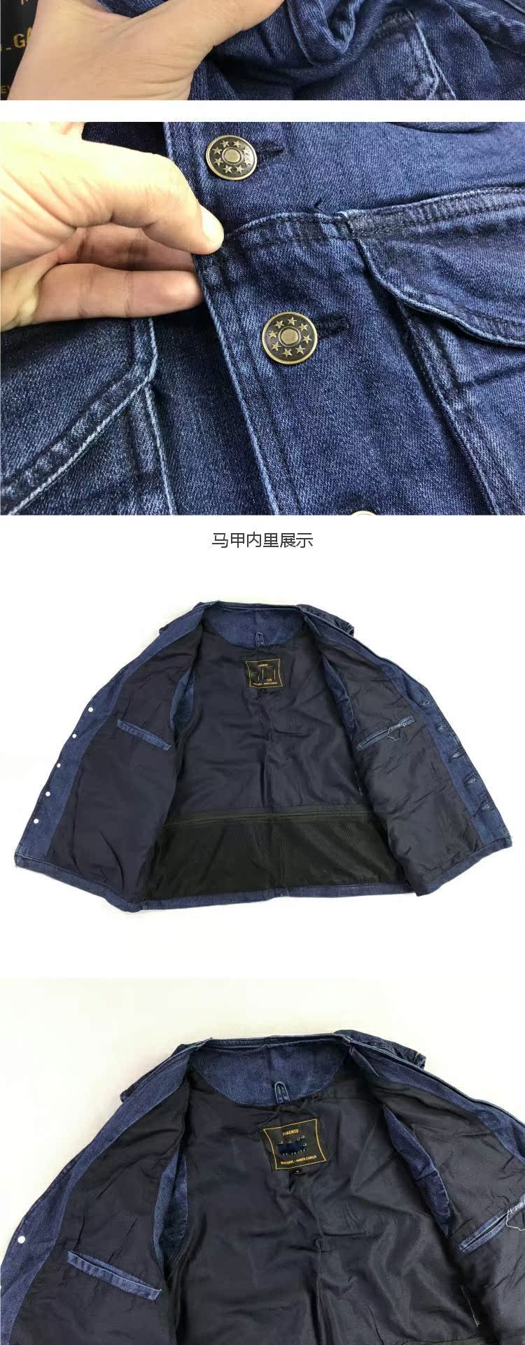 Màu xanh đậm rửa denim dụng cụ vest câu cá nhiều túi màu rắn nhiều túi hoang dã vest nam ngoài trời thời trang nam hàn quốc	