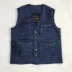 Màu xanh đậm rửa denim dụng cụ vest câu cá nhiều túi màu rắn nhiều túi hoang dã vest nam ngoài trời style nam Cao bồi