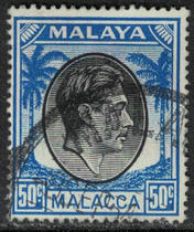 Malaya Malacca State 1949 George VI general ticket 50c sold 1 (different stamp positions)