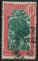 French Madagascar 1930-44 general vote 10c Howa women pin 1 (different stamp positions)