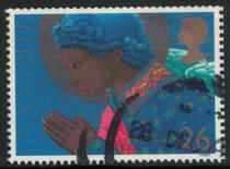 British 1998 Christmas 26p angel pin 1 piece (1 side tooth slightly flat stamp position is different)