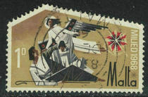 Malta Christmas 1968 1p shepherd and angel pin 1 (stamp position is different)