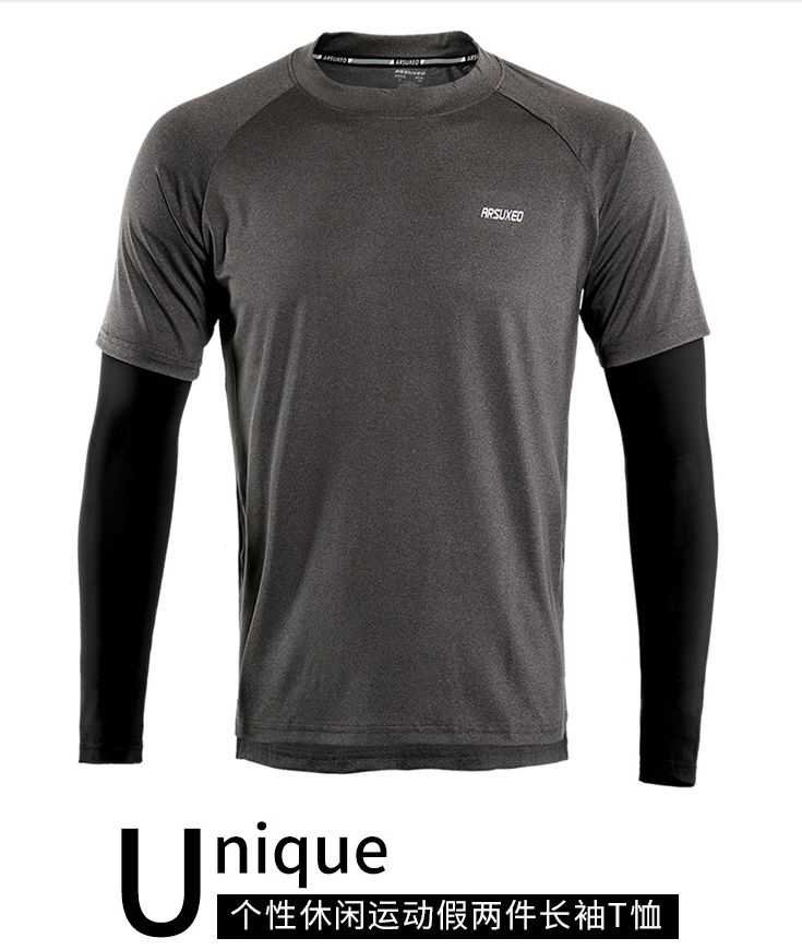 Aspeed Europe Sport T-shirt Long sleeves Male Breathable Speed Dry Running Riding Fitness Training Suit Short Sleeve Fake two blouses