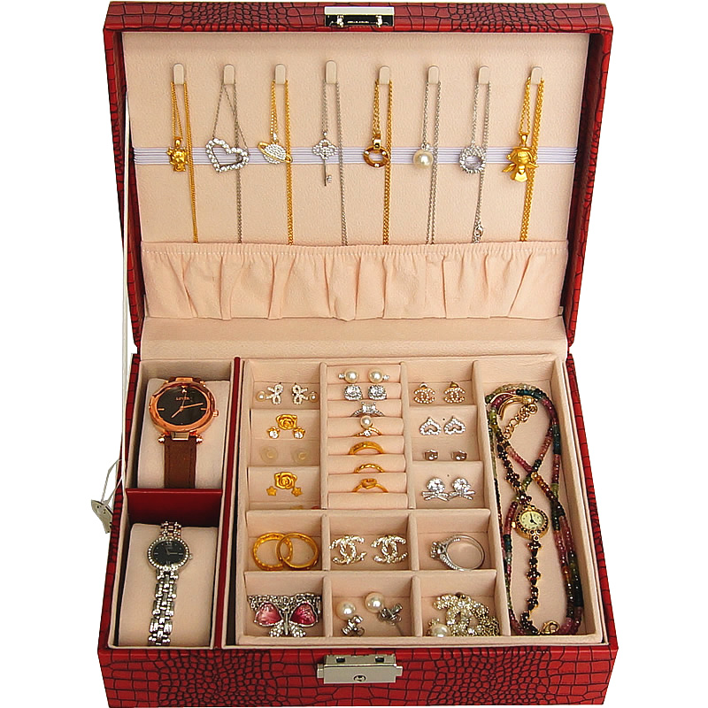 Jewelry box with lock Watch box Ring cufflinks Bracelet Jewelry Necklace storage box Double-layer belt Princess European jewelry