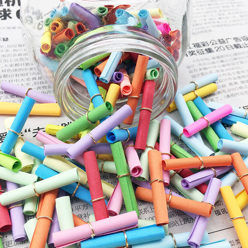 Color mini small roll paper letter paper love blessing words sticky note wishing paper roll with iron ring small love letter wishing bottle