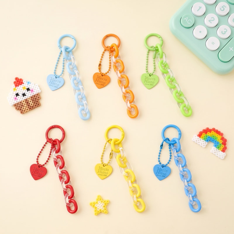 Dopamine-Colored Acrylic Chain Keychain Heart Pendant Bag Charm Set Heart Bag Pendant