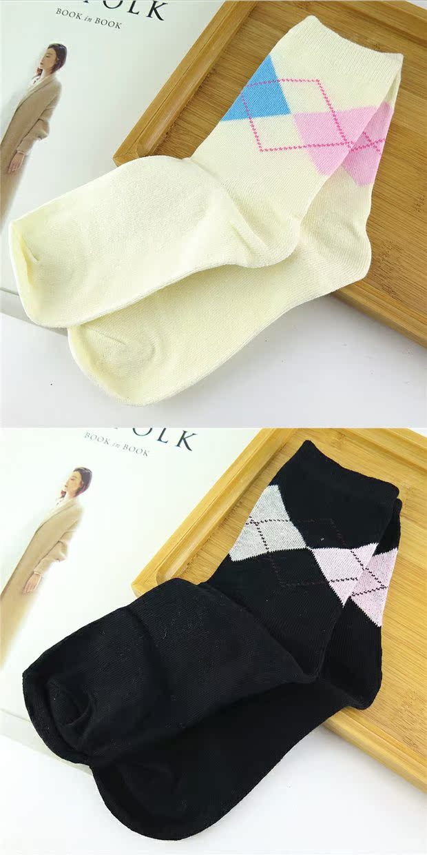 Mùa thu và mùa đông thời trang nữ vớ cotton sinh viên vớ trong ống cotton vớ kim cương hình bông tất lười nam