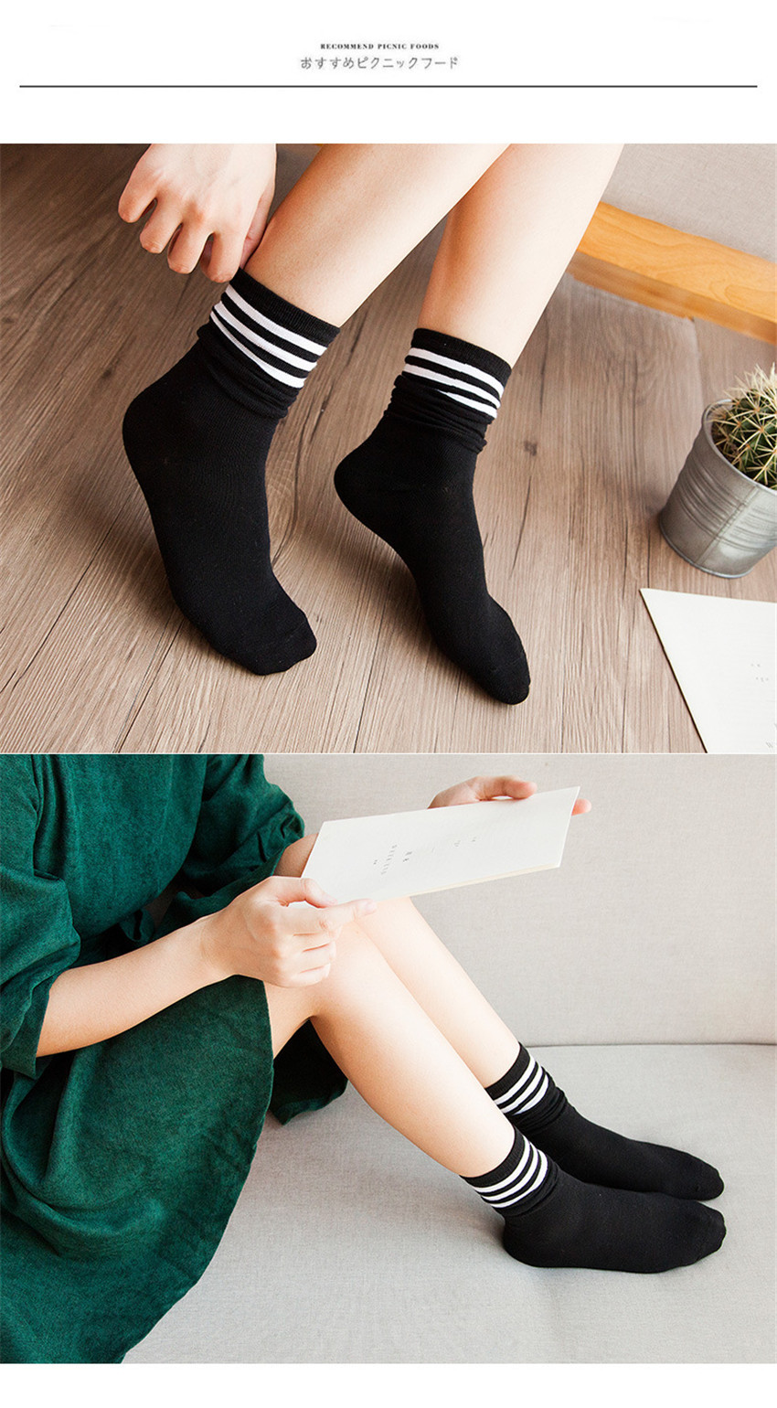 Phiên bản Hàn Quốc của mùa thu và mùa đông thời trang retro vớ cotton hoang dã của phụ nữ trong ống dài vớ của phụ nữ sọc vớ cotton sinh viên tất nữ cổ cao