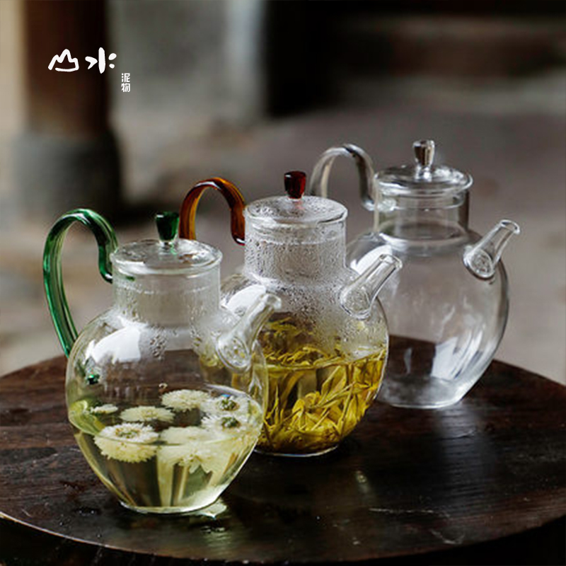 Large-capacity high-temperature resistant green teapot, glass, teapot, tea, flower, fruit, teapot, tea set, high borosilicate heat-resistant