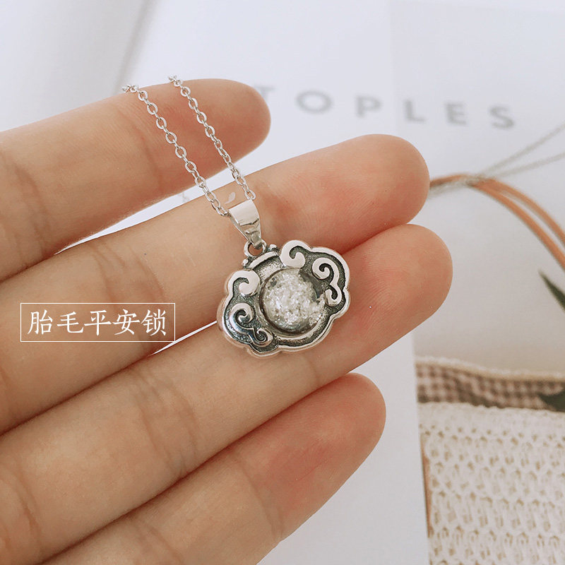 Newborn Vintage Fetal Hair Pendant Necklace Diy Sterling Silver Baby Full Moon Peace Longevity Lock Tire Hair Souvenir