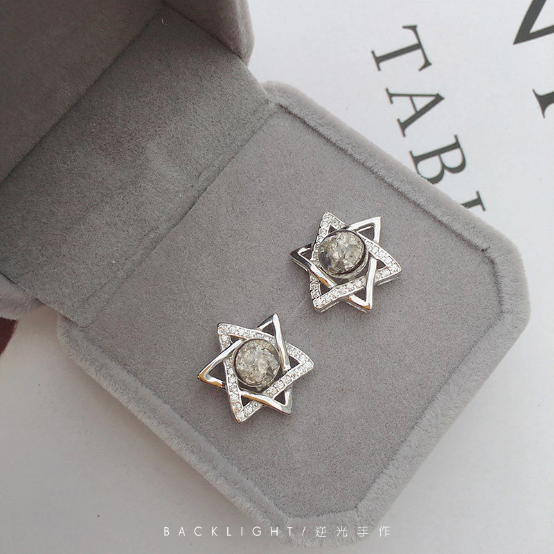 Baby baby fetal hair Newborn fetal hair pendant souvenir 925 sterling silver earrings diy self-made six-pointed star ear needle