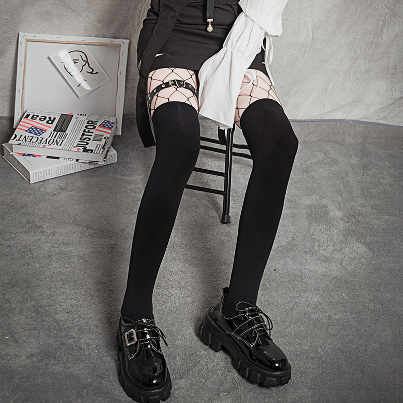 Over Knee Socks Women Ins Tide Dark Black Jk Socks Grid Fishing Nets Socks Dark Melania Lolita Sexy Long Silo Socks High Cylinder