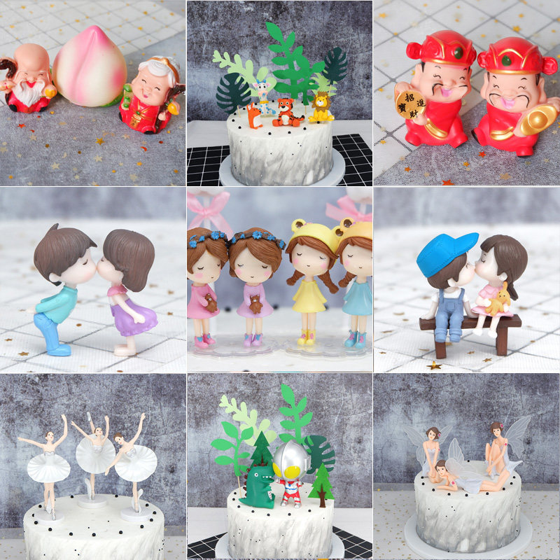 Fortune God Cartoon Paparazzi Happy Birthday Cake Arrangement Dress Up For Baking Dessert Dinosaur Wishing Birthday Dolls Hot Gold Pendulum