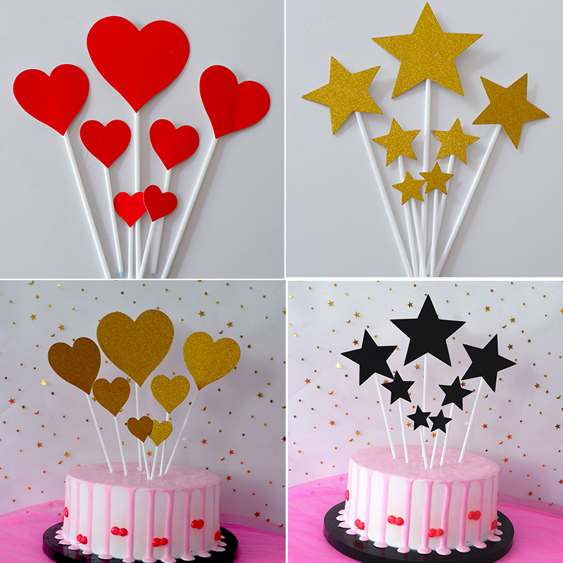 Birthday glitter paper insert card love peach cake dress up insert label cake insert five-pointed star plug-in wholesale